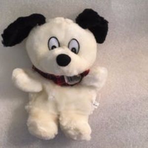 Plush White & Black Dog Hand Puppet 9"